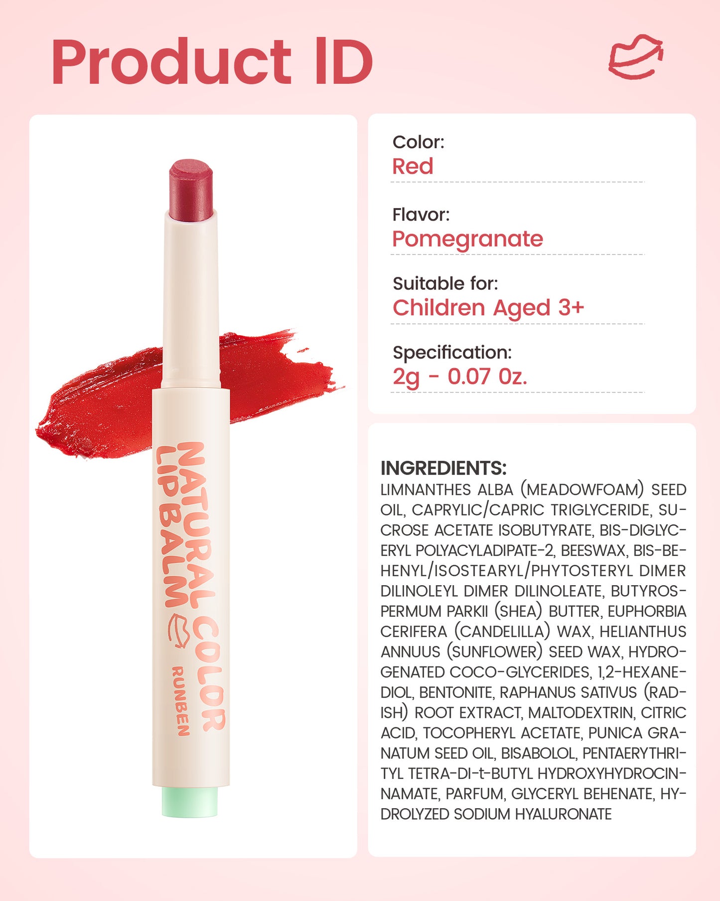 RUNBEN Kids Tinted Lip Balm - Juicy Pomegranate
