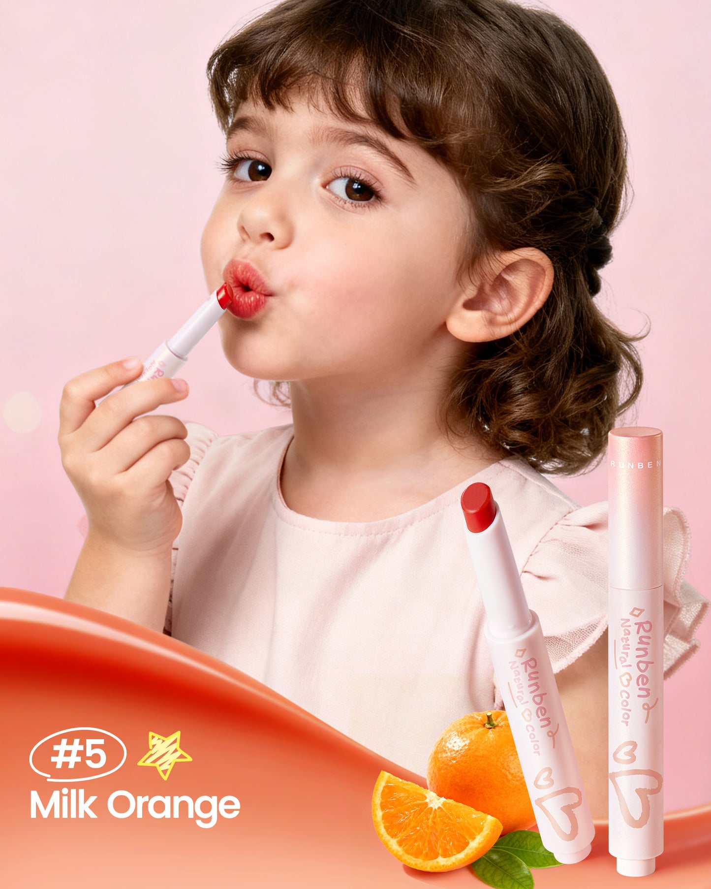 RUNBEN Kids Tinted Lip Balm,  Lips Gloss for Girls, 24H Moisturizing, Safe & Non-toxic Lipstick for Kids & Teen