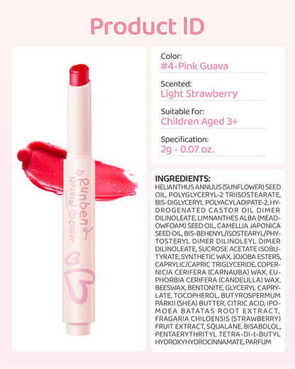 RUNBEN Kids Tinted Lip Balm,  Lips Gloss for Girls, 24H Moisturizing, Safe & Non-toxic Lipstick for Kids & Teen