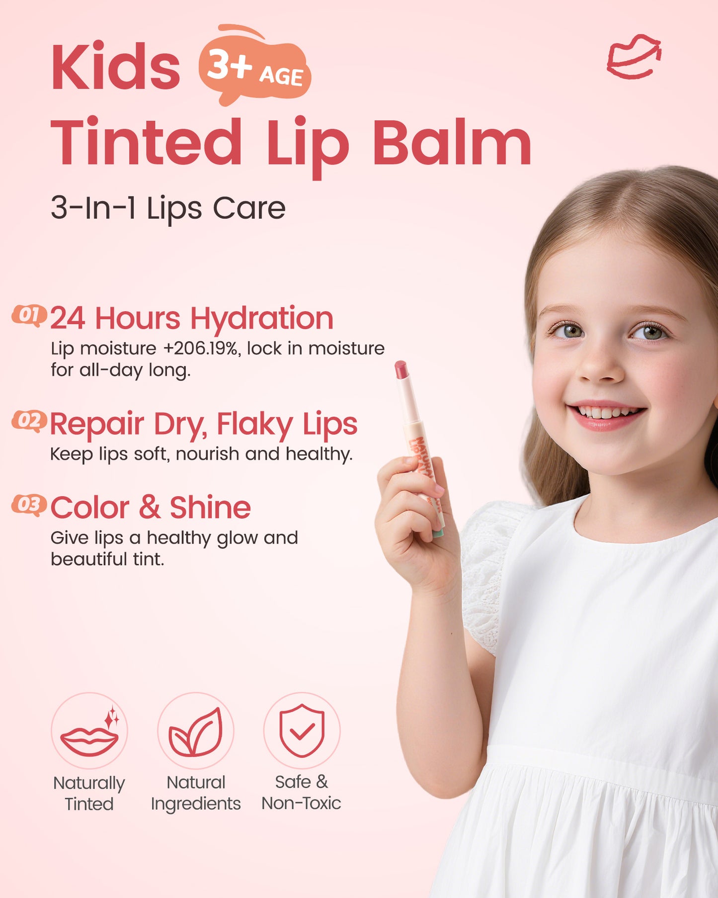 RUNBEN Kids Tinted Lip Balm - Juicy Pomegranate