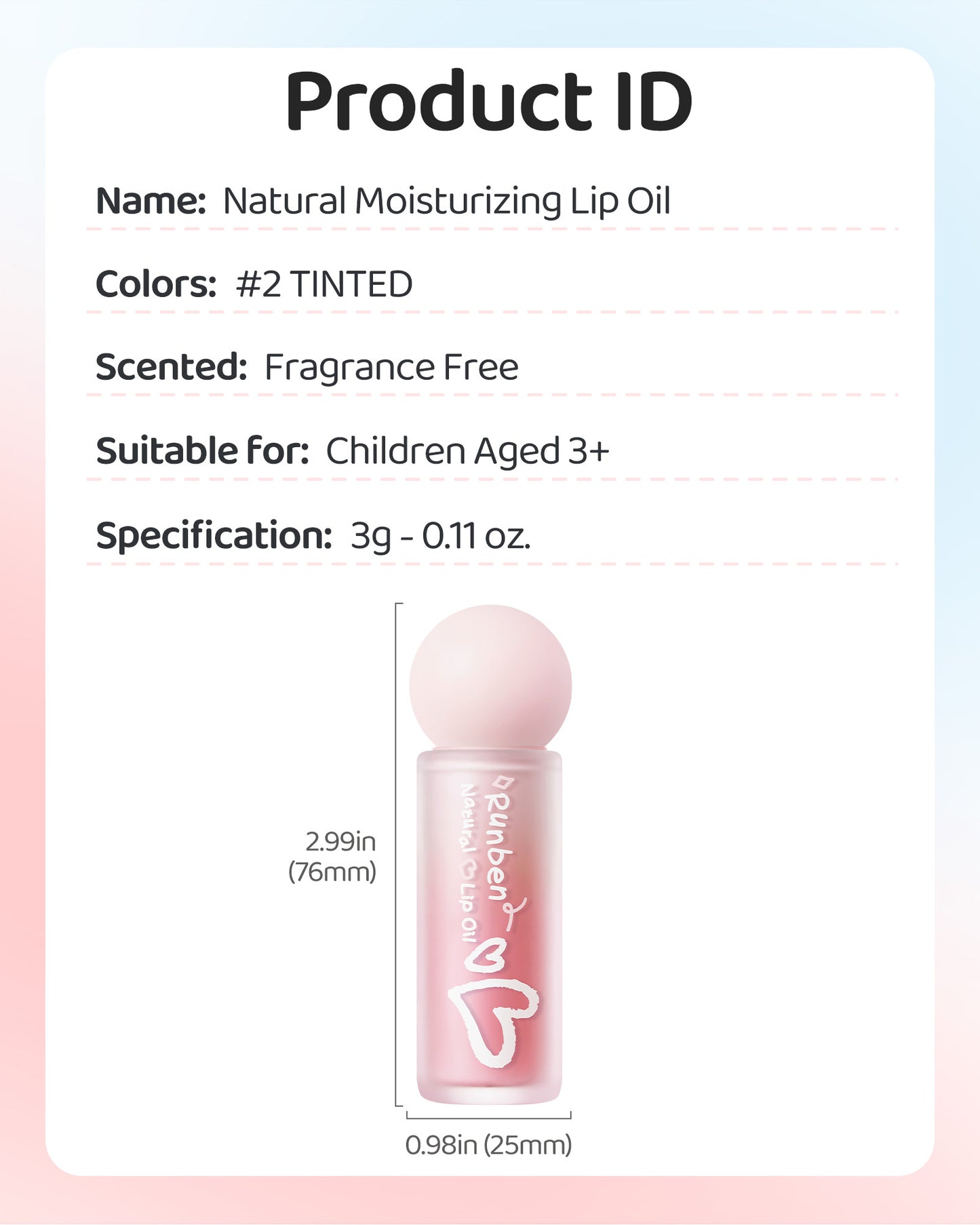 RUNBEN Kids Tinted Lip Oil, 48H Lasting Moisturizing, Glossy Lip Glow Oil, Safe & Non-toxic Makeup for Girls & Teen