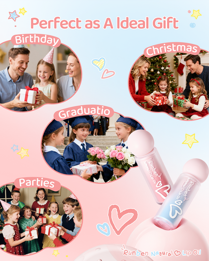 RUNBEN Kids Tinted Lip Oil, 48H Lasting Moisturizing, Glossy Lip Glow Oil, Safe & Non-toxic Makeup for Girls & Teen